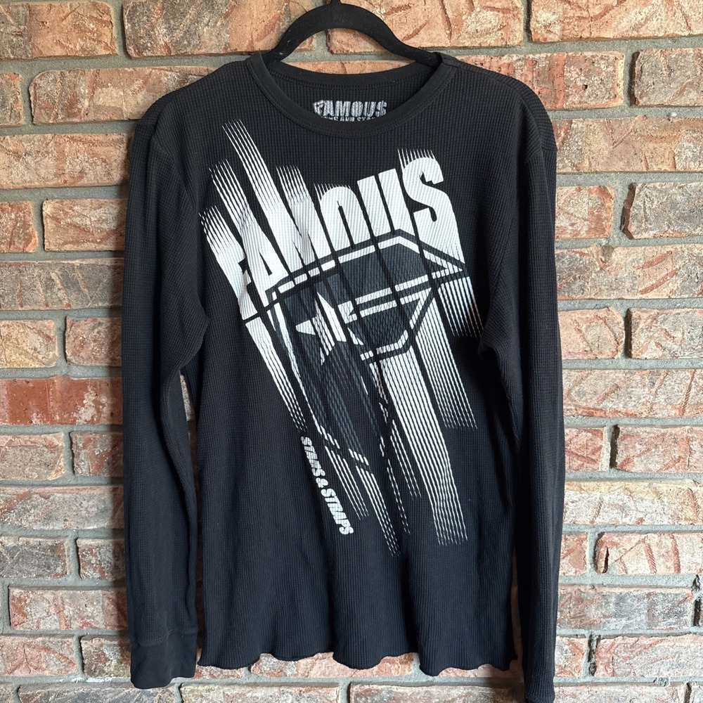 Famous Stars And Straps Black White Graphic Long Sleeve Tee Men's L Vintage Y2K